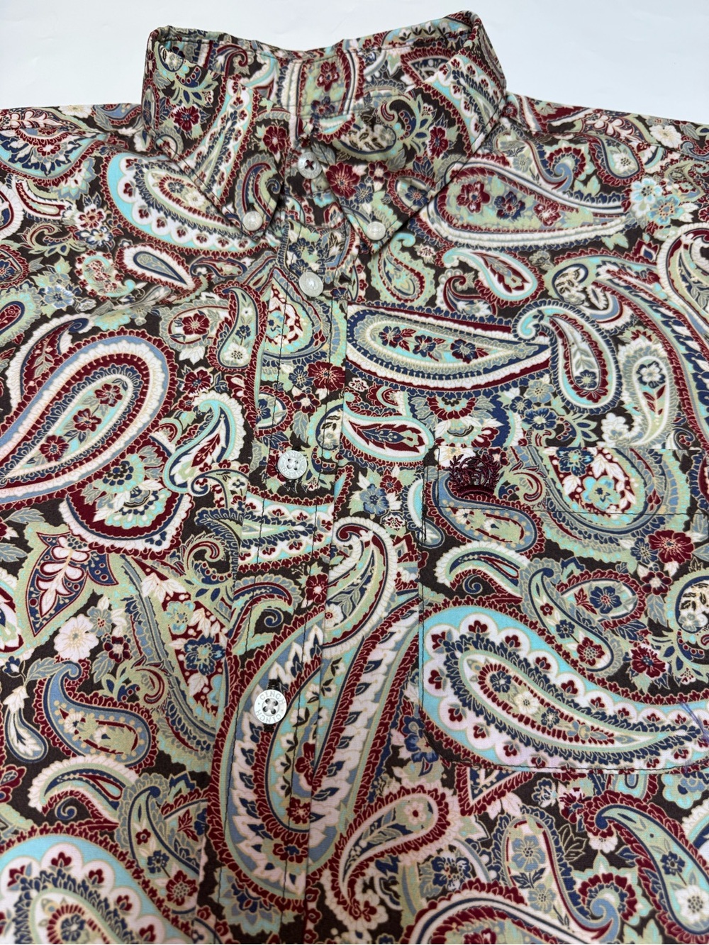 Cinch Boys Paisley Button-Down Shirt in Burgundy, Aqua, and Ivory
